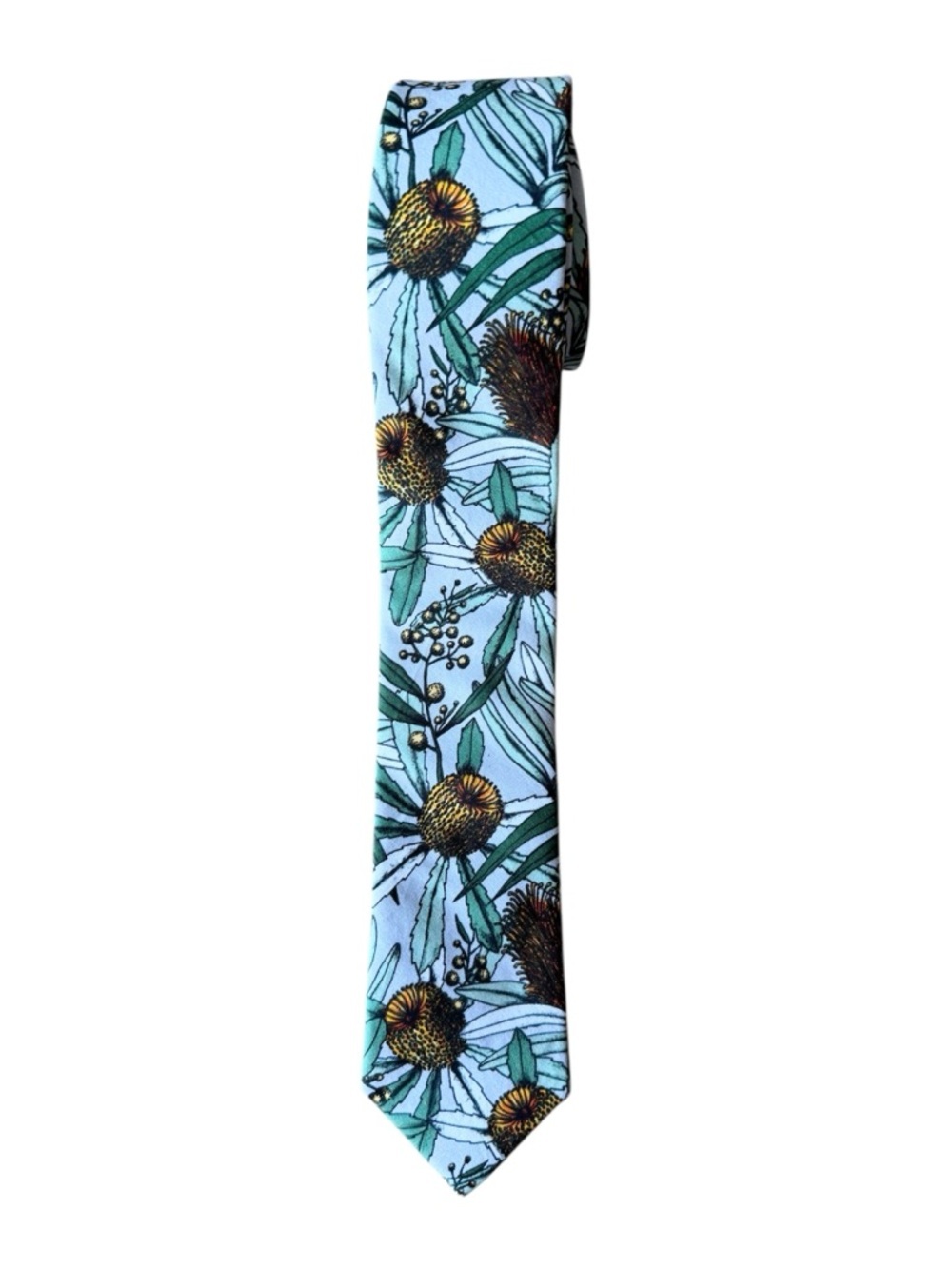 Peggy and Finn Banksia Cotton Tie Grey Floral Cotton Menswear Office Suit